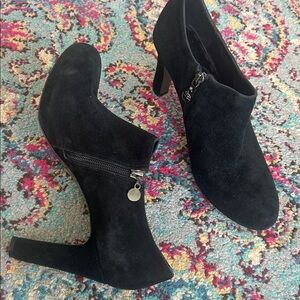 Tahari black suede sincere high heel ankle heels